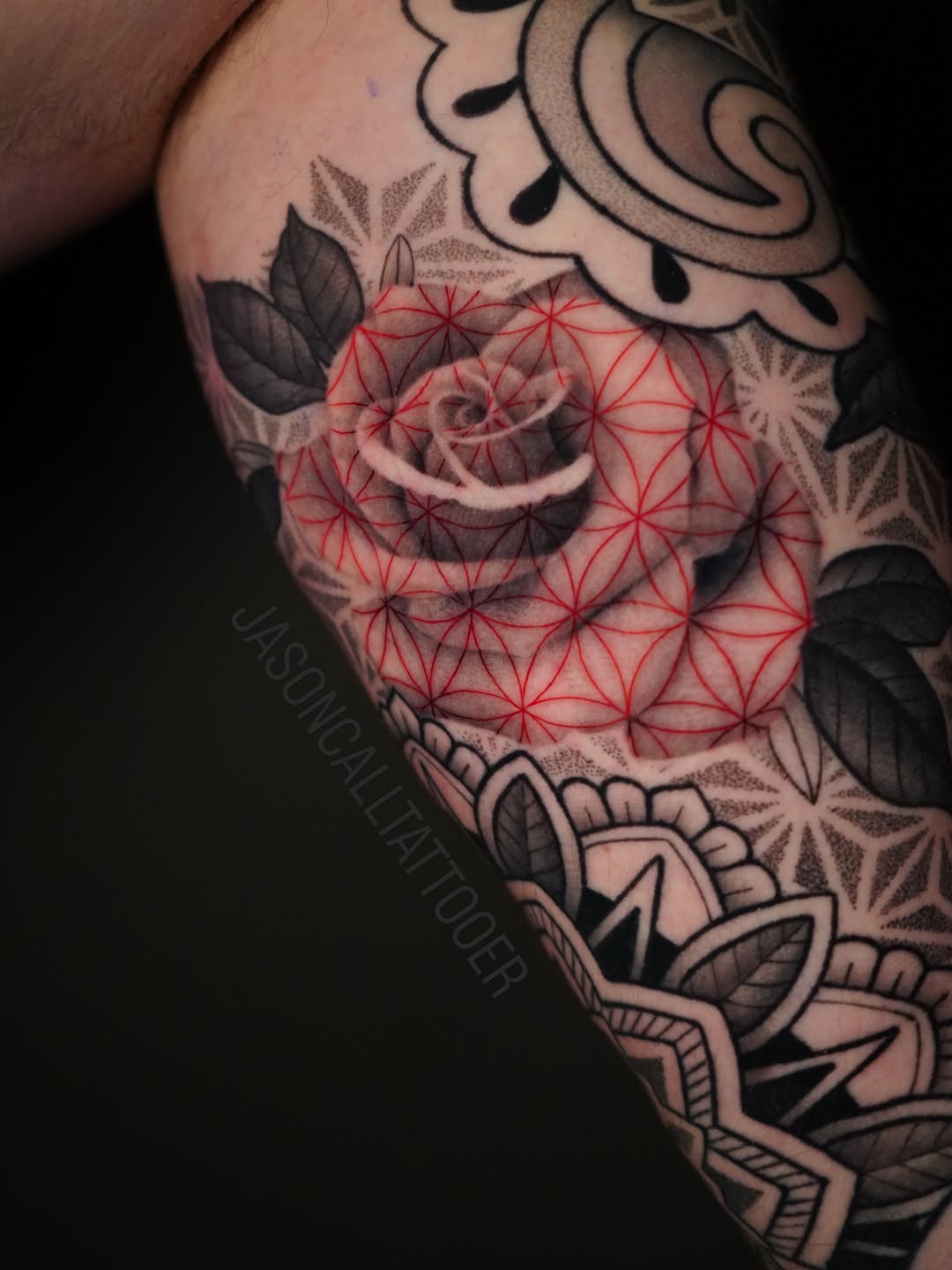 Tattoo by @jasoncalltattooer — geometric, black_and_grey