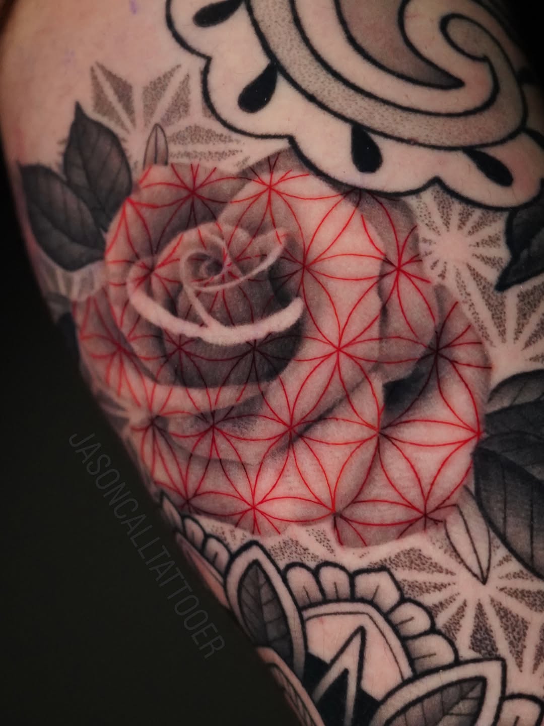 Tattoo by @jasoncalltattooer — geometric, black_and_grey