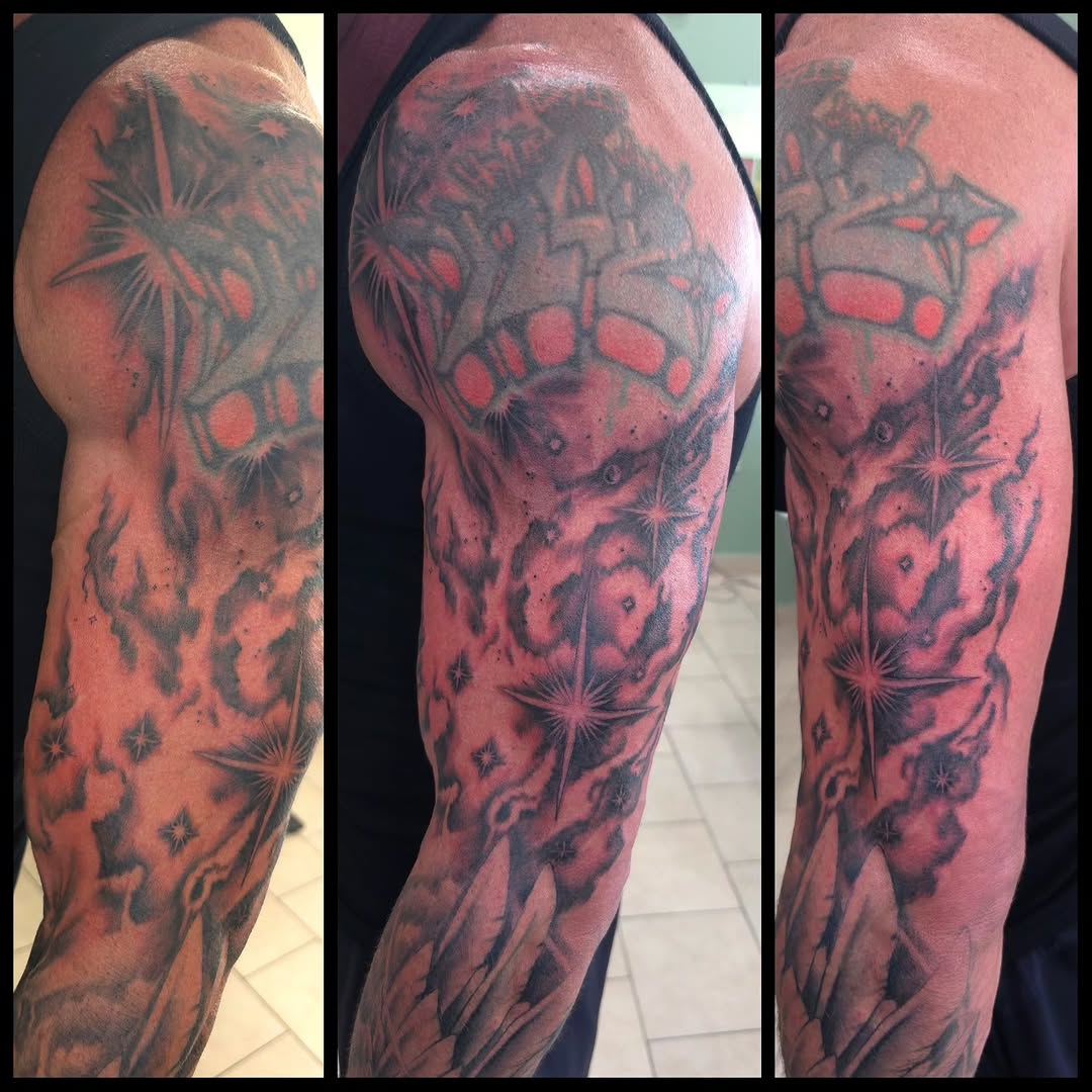 Tattoo by @tattoosbyian_d — illustrative, black_and_grey