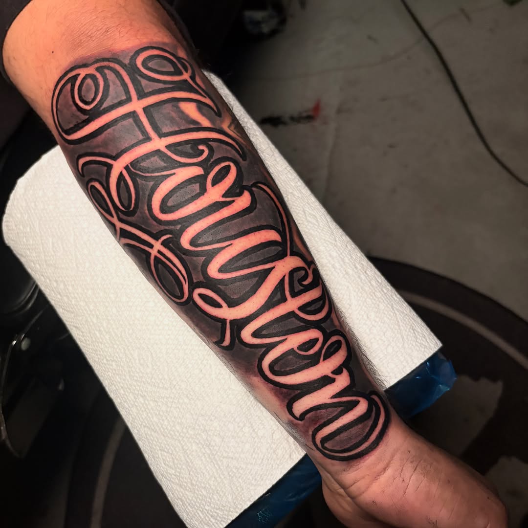 Tattoo by @tattoosxd__ — lettering_script, blackwork