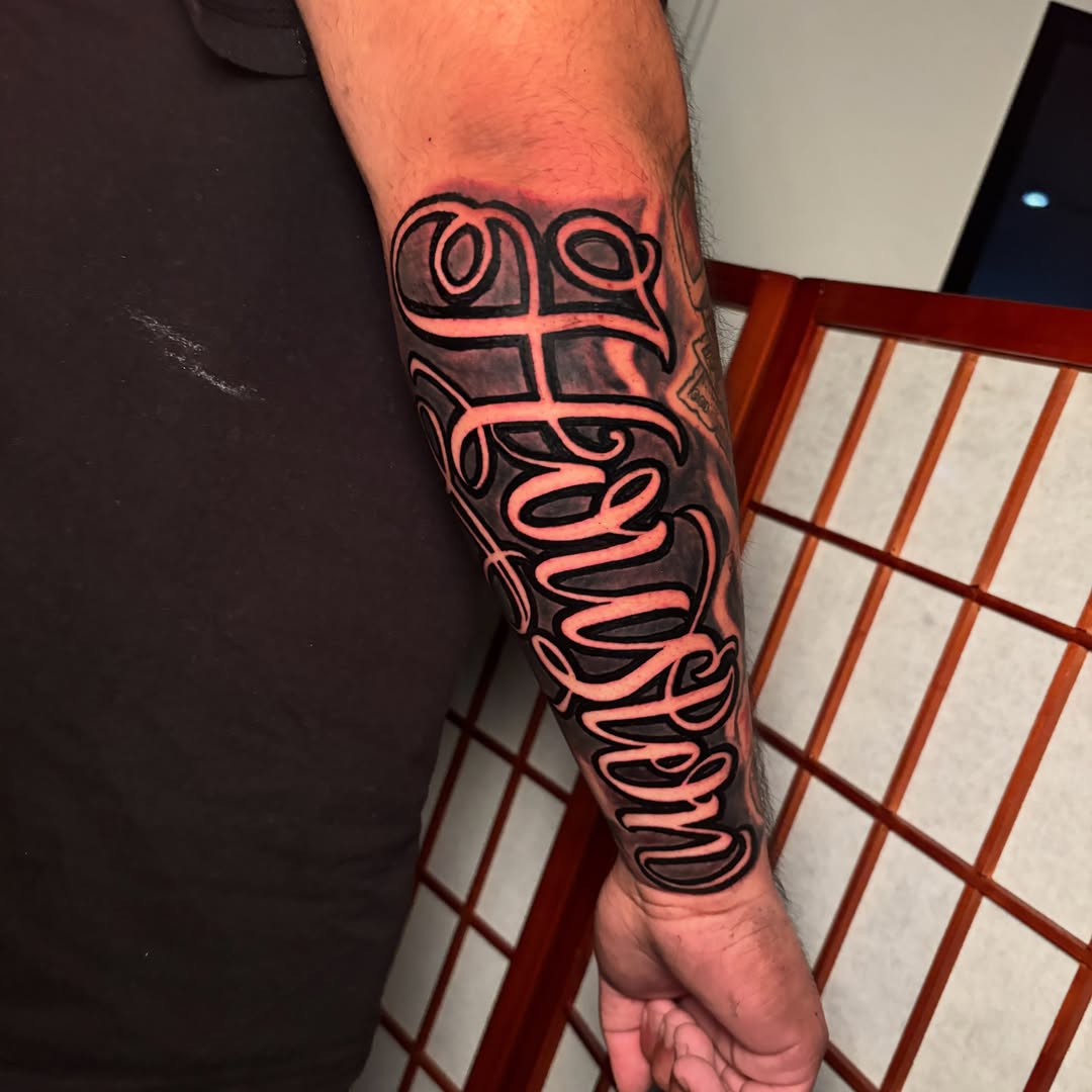 Tattoo by @tattoosxd__ — lettering_script, blackwork