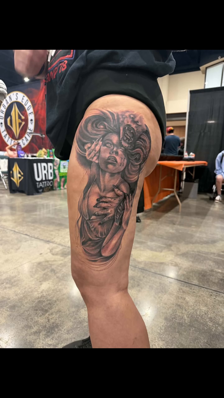 Tattoo by @blackspidertattoo — black_and_grey, dark_realism
