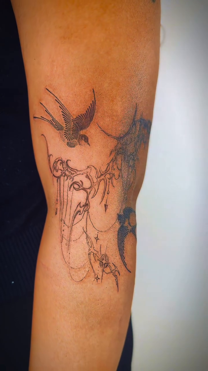 Tattoo by @yuri.tattooist — illustrative, black_and_grey