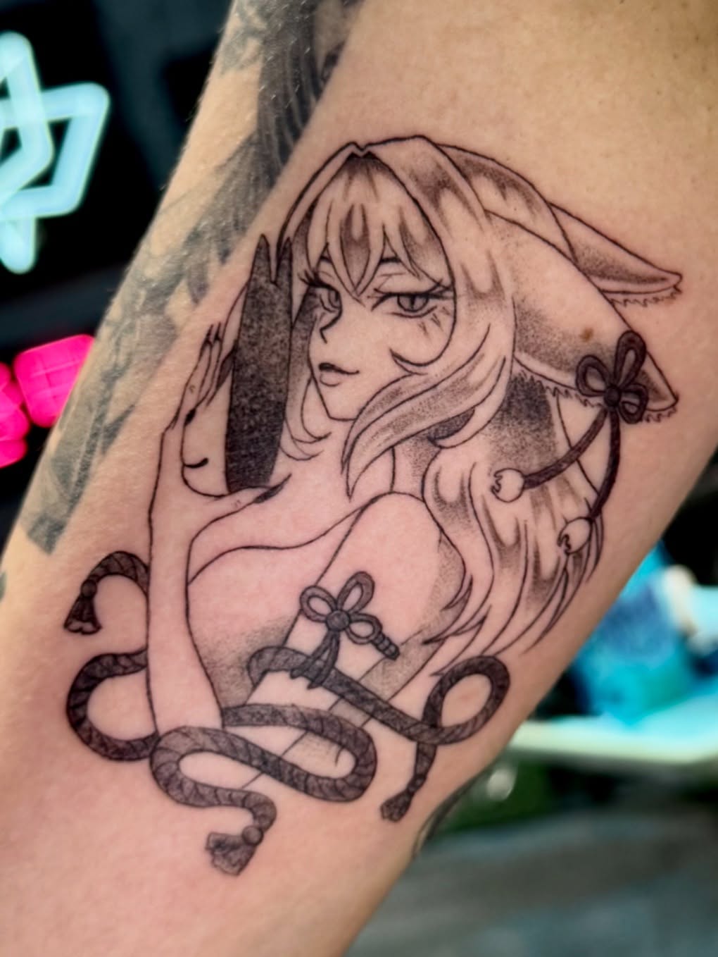 Tattoo by @keybluetattoo — anime, dotwork
