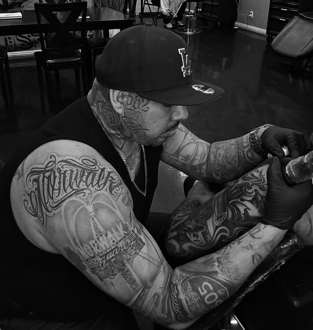 Tattoo by @fatboy562ink — lettering_script, black_and_grey