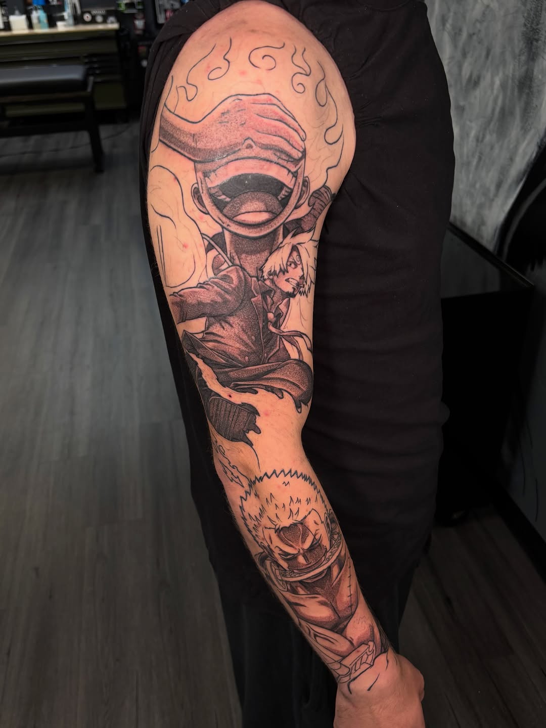 Tattoo by @seibastattoos — anime, black_and_grey