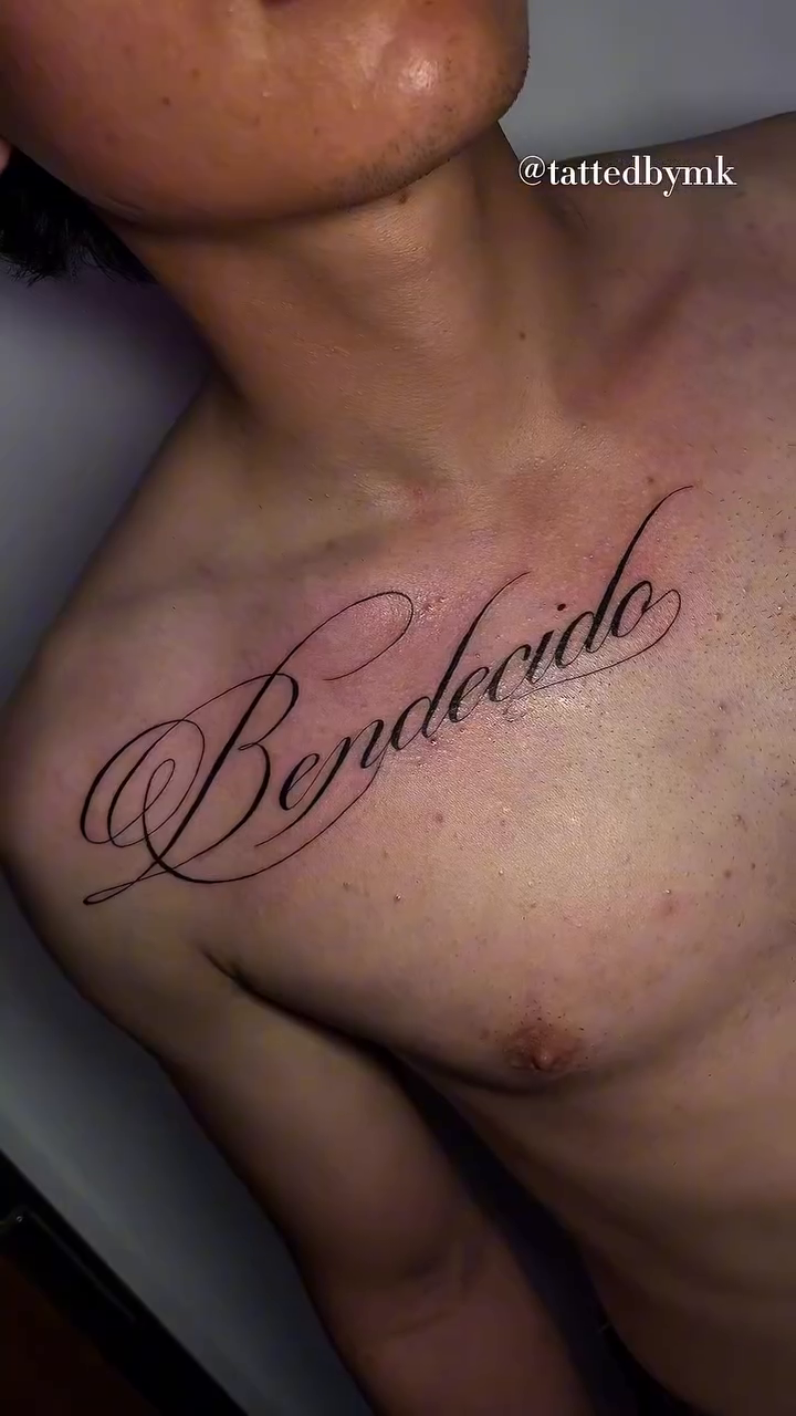 Tattoo by @tattedbymk — lettering_script, fine_line