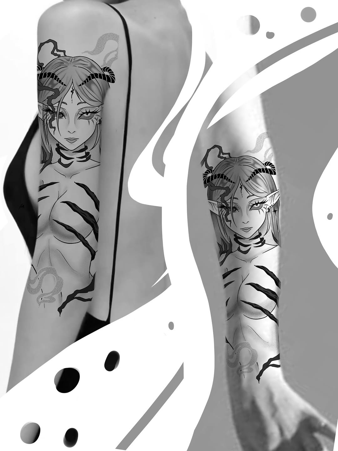 Tattoo by @keybluetattoo — anime, black_and_grey