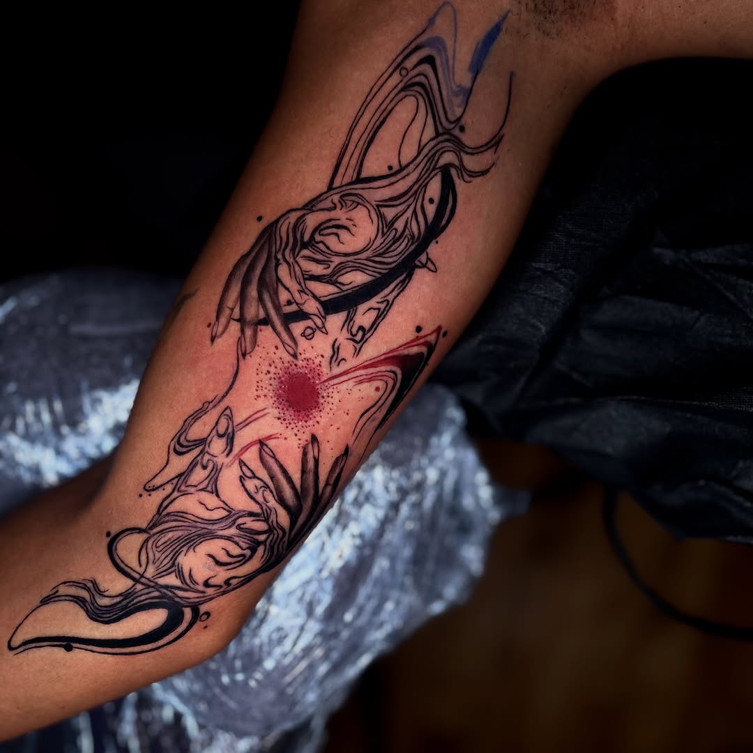 Tattoo by @koolzink — illustrative, blackwork