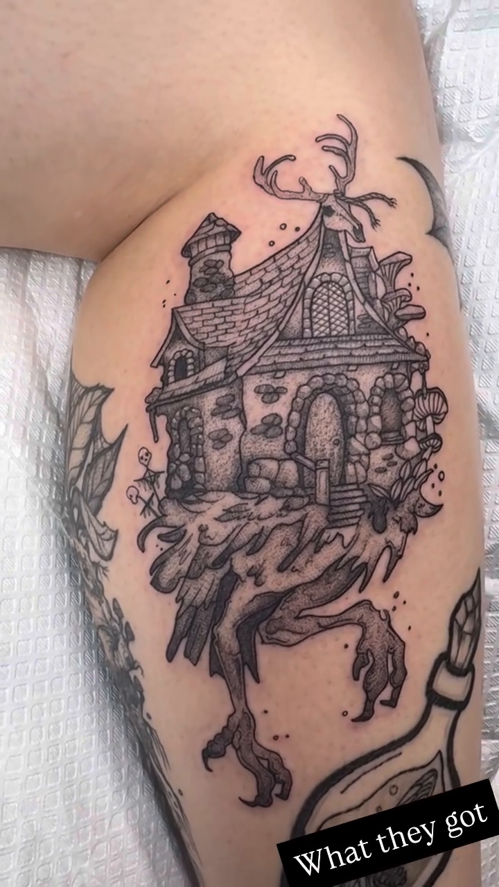 Tattoo by @angela.nichole.ink — illustrative, dark_realism