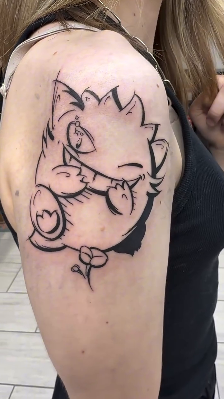 Tattoo by @night.owl.tattoo โ blackwork, anime