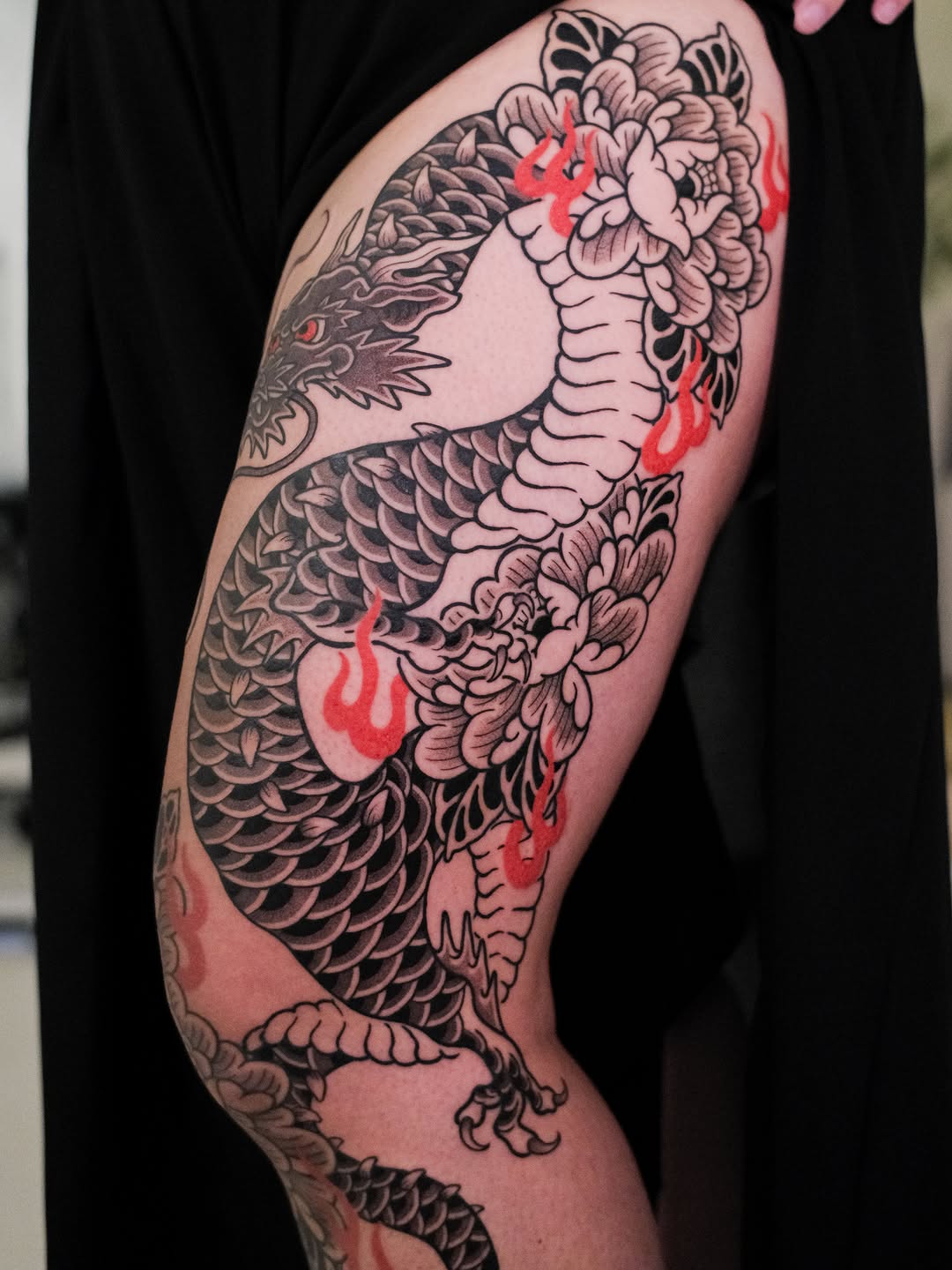 Tattoo by @miyookstattoo — japanese_irezumi, black_and_grey