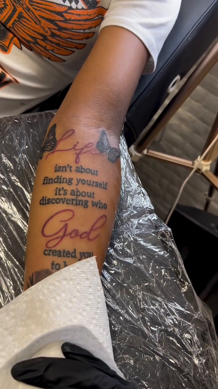 Tattoo by @trappinkatl — lettering_script