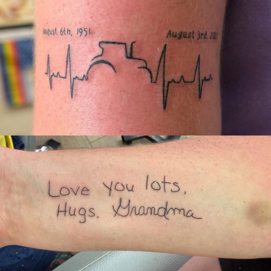 Tattoo by @thewolfmantattoos — lettering_script, illustrative