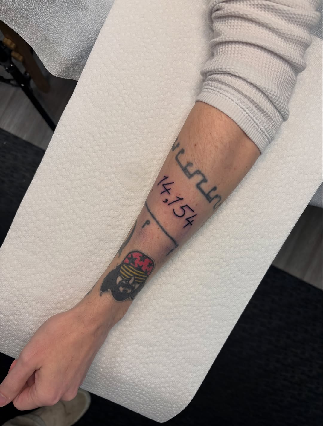 Tattoo by @heavychevytattoos — lettering_script, illustrative