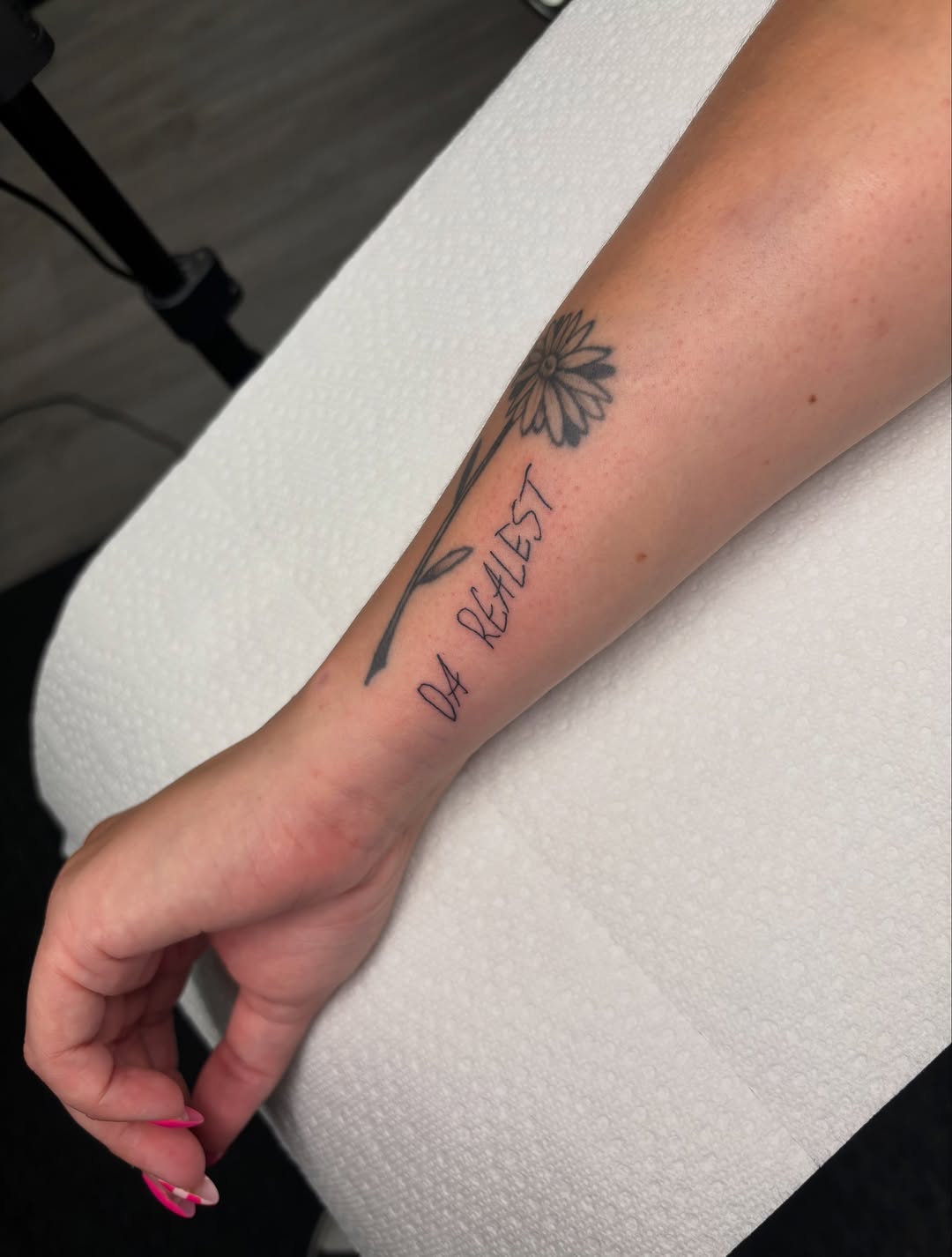 Tattoo by @heavychevytattoos — fine_line, lettering_script
