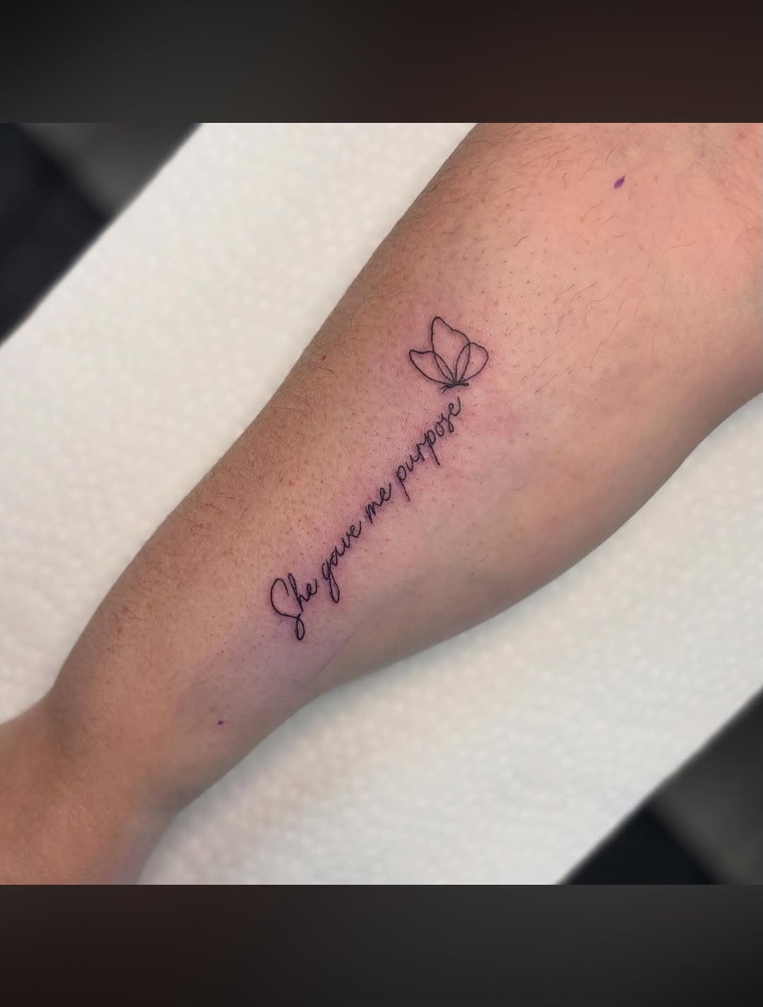 Tattoo by @heavychevytattoos — fine_line, lettering_script