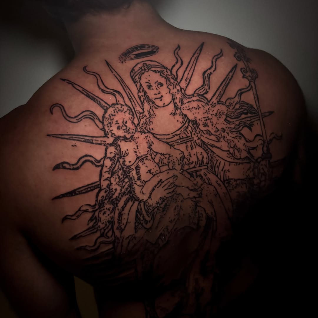 Tattoo by @unknownliquids — illustrative, black_and_grey