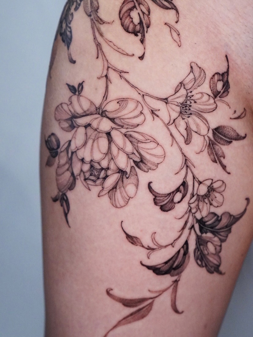 Tattoo by @huynhle_tattoo — black_and_grey