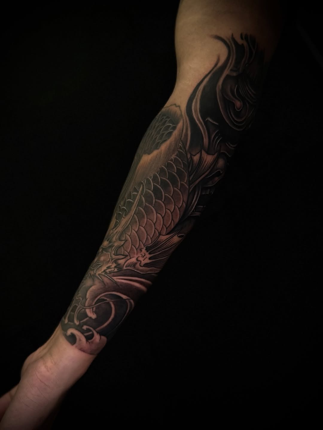 Tattoo by @kyle.inkz โ japanese_irezumi, black_and_grey