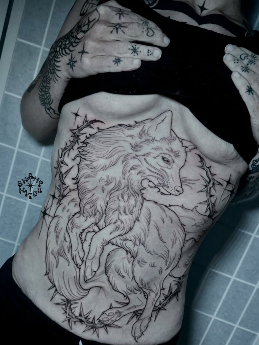 Tattoo by @swamp.witch.tattoos — black_and_grey, illustrative