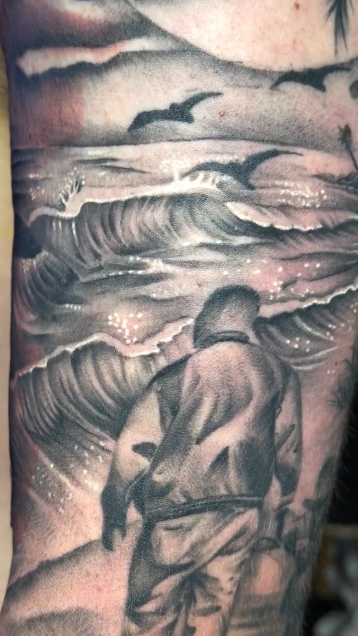 Tattoo by @dropletz619 — black_and_grey, realism