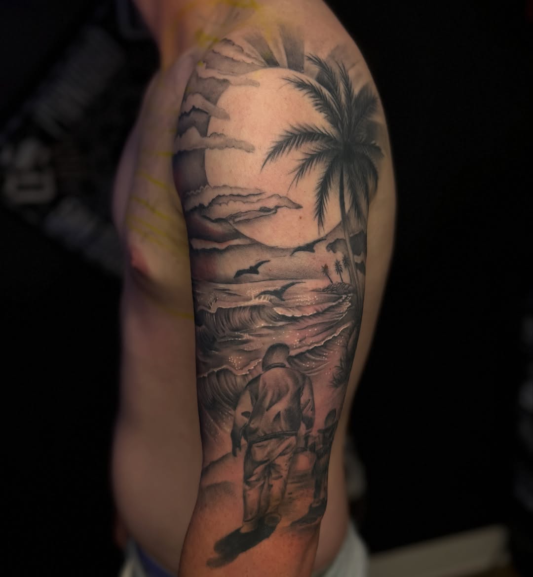 Tattoo by @dropletz619 — black_and_grey, realism