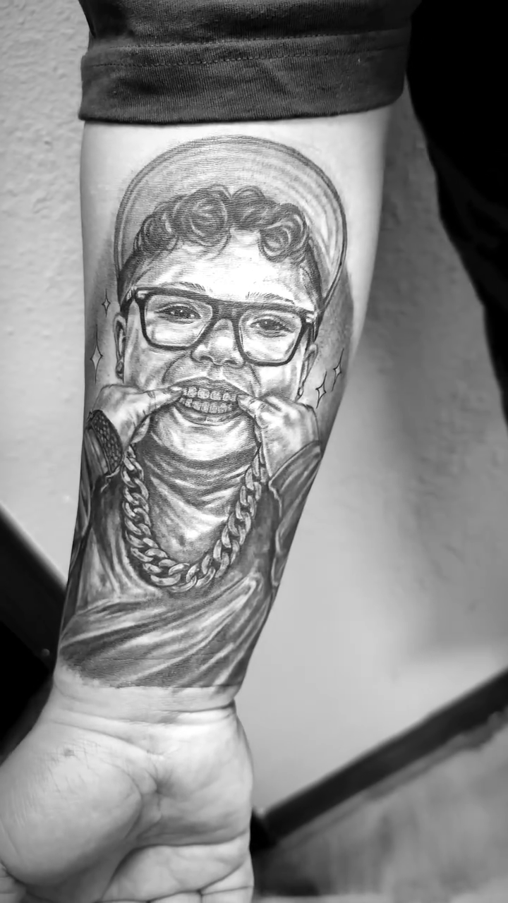 Tattoo by @dktatts β realism, black_and_grey