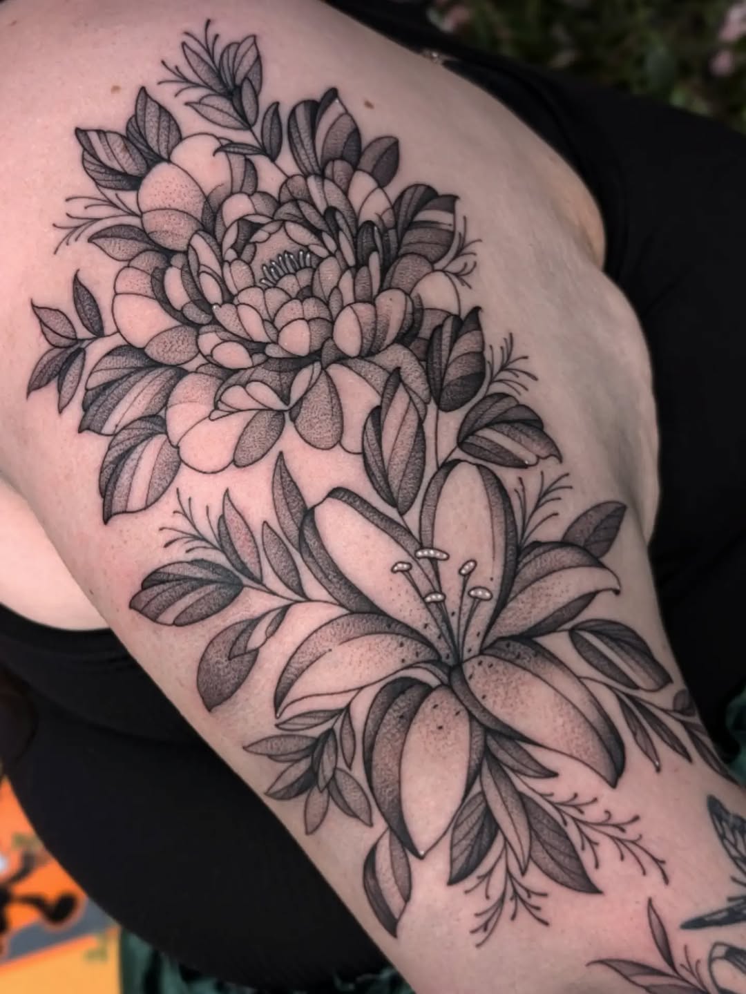 Tattoo by @kattiebaby β dotwork, black_and_grey