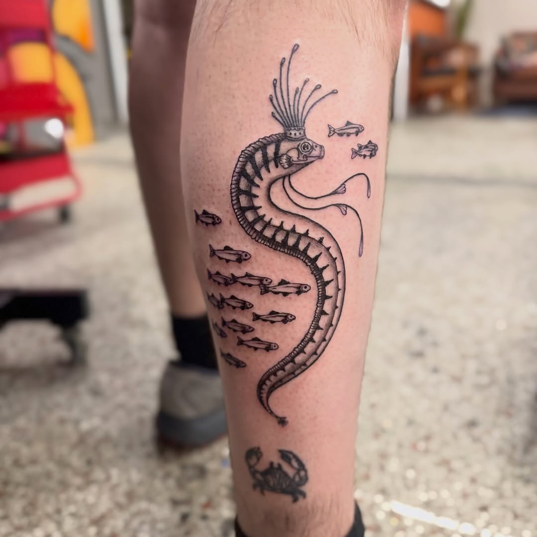 Tattoo by @cherrypoppingchuck — illustrative, black_and_grey
