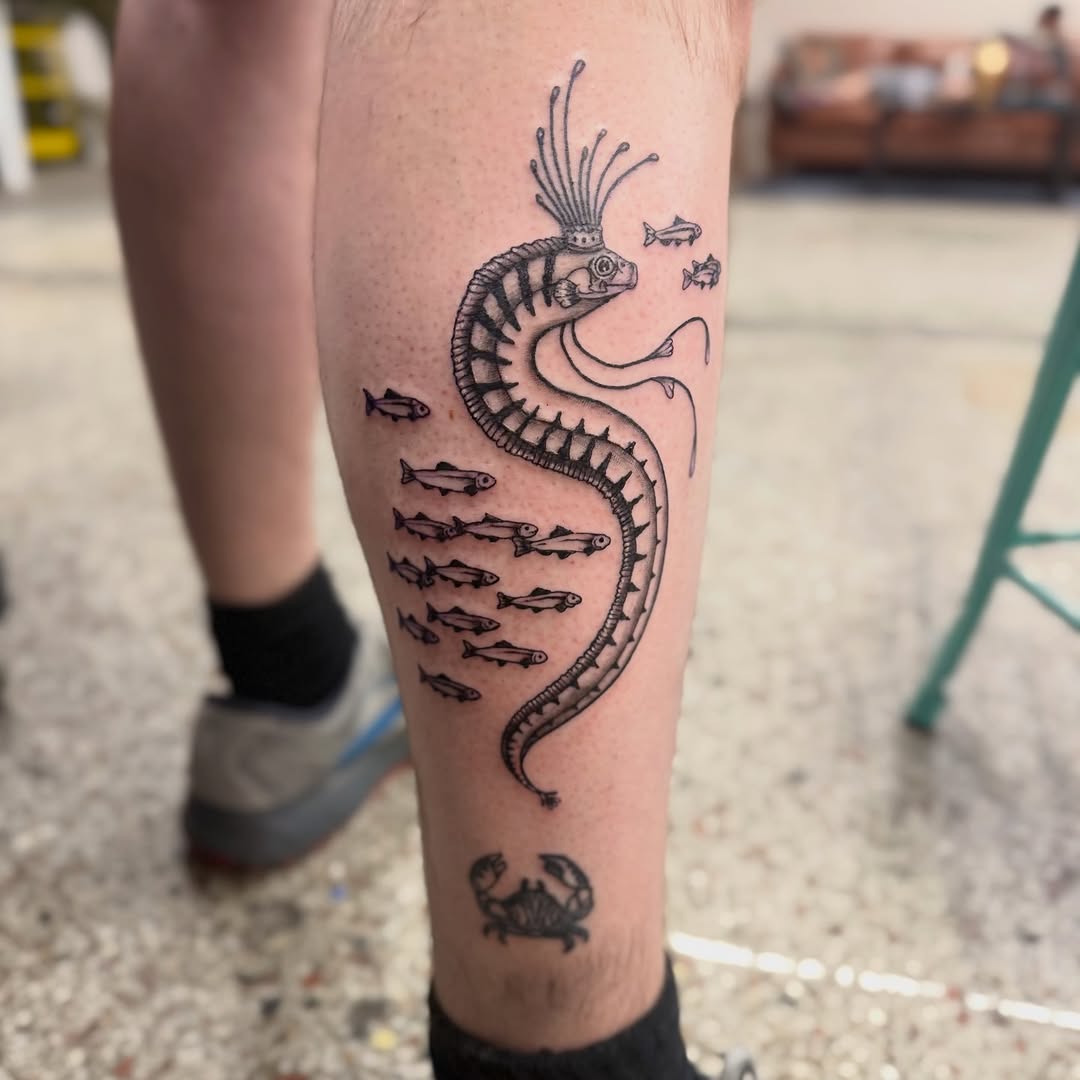 Tattoo by @cherrypoppingchuck — illustrative, black_and_grey
