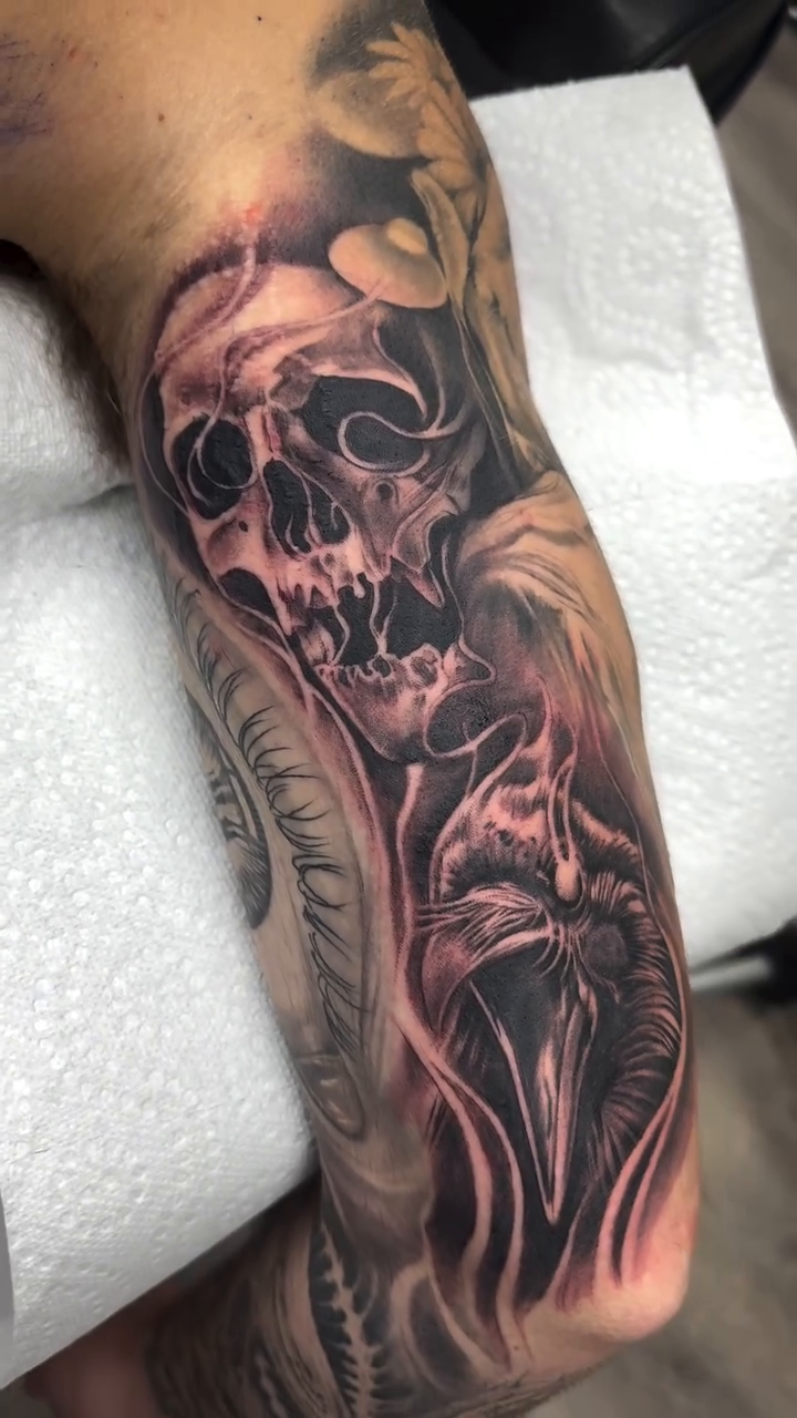 Tattoo by @mikehudsontattoos — dark_realism, black_and_grey