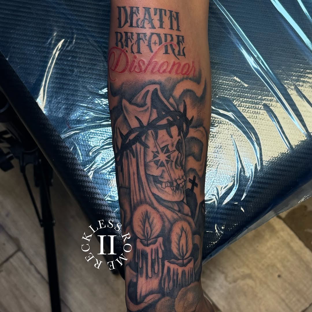 Tattoo by @2reckless__rome — black_and_grey