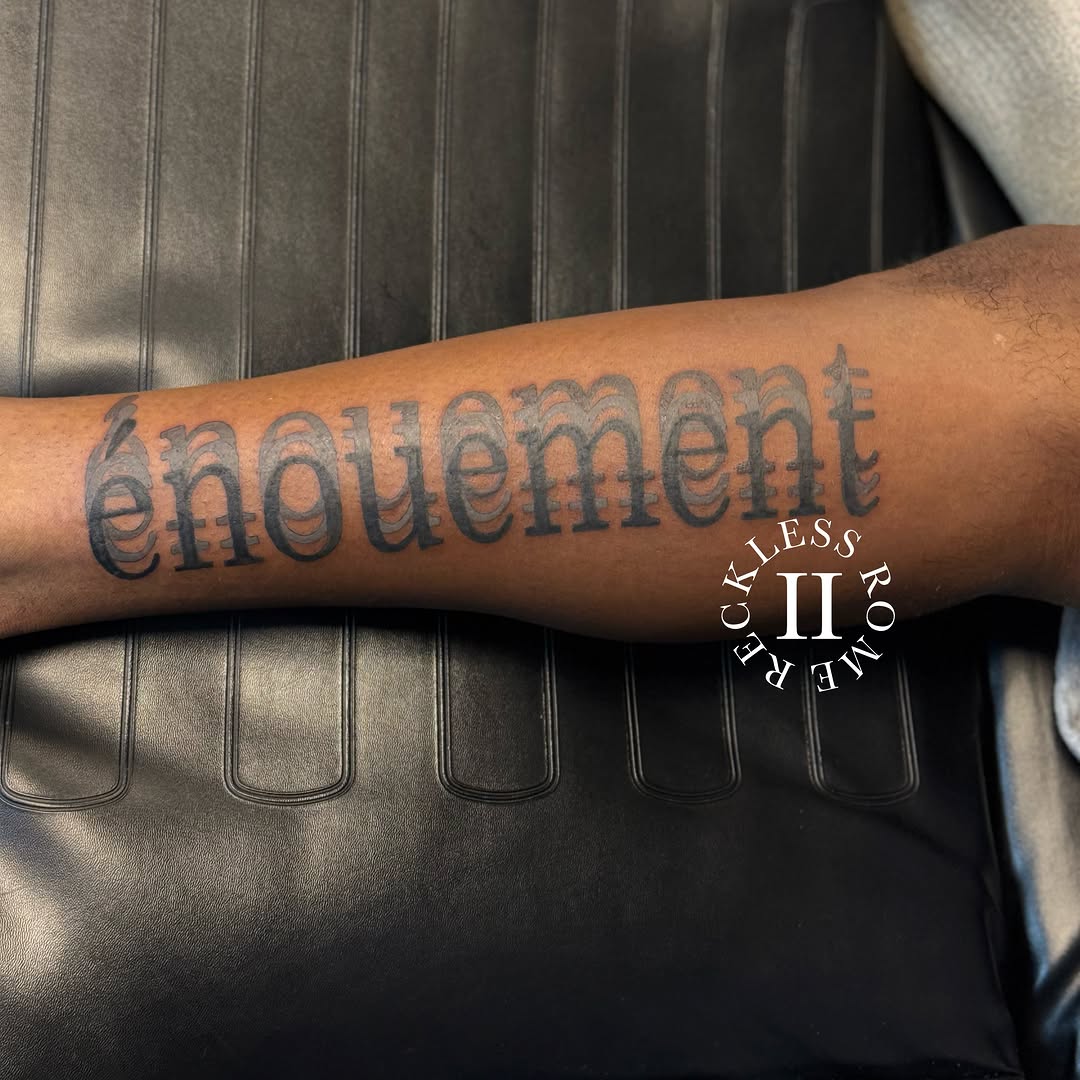 Tattoo by @2reckless__rome — lettering_script, blackwork