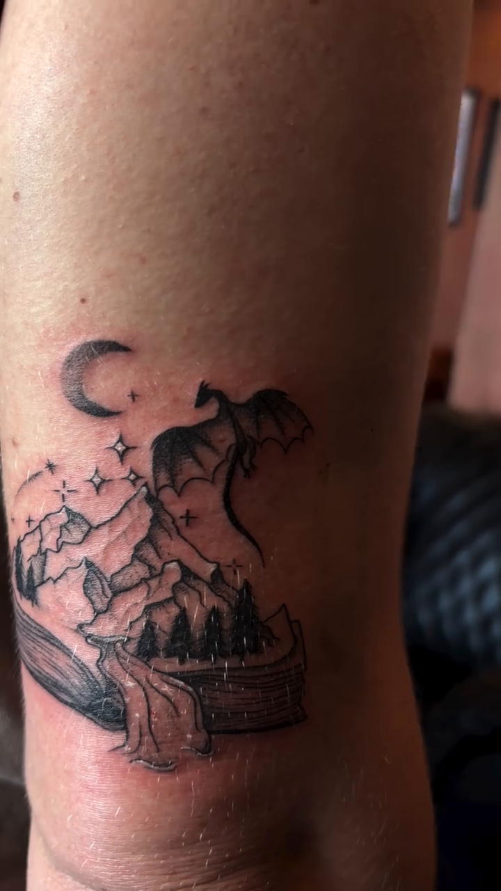 Tattoo by @aguilera_artistry — illustrative, black_and_grey