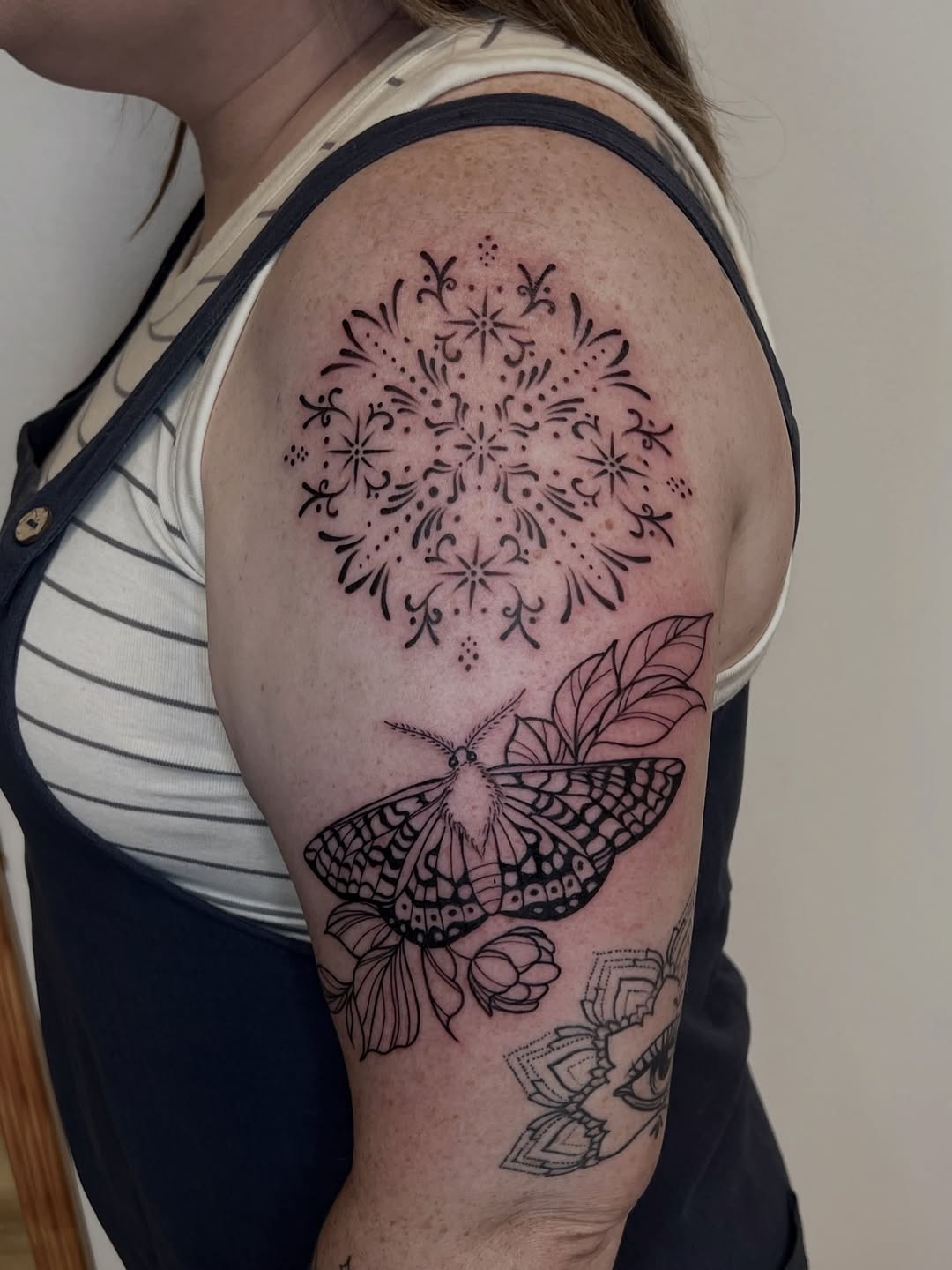 Tattoo by @presley.tattoos — illustrative, dotwork