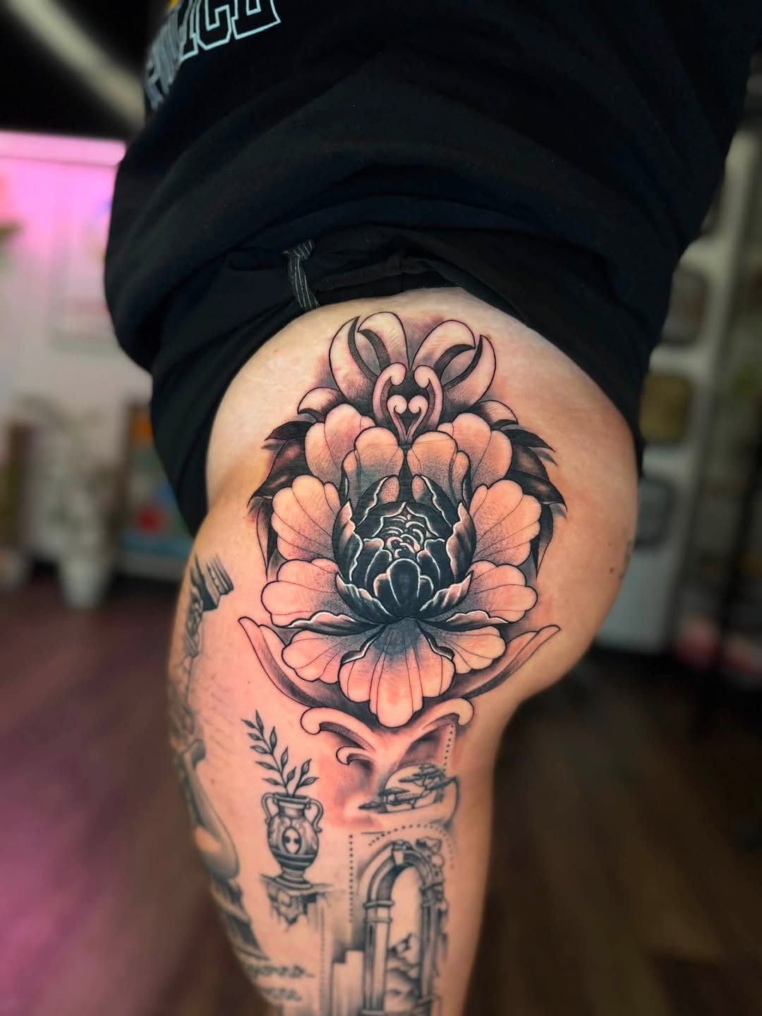 Tattoo by @artbymeado — black_and_grey, illustrative