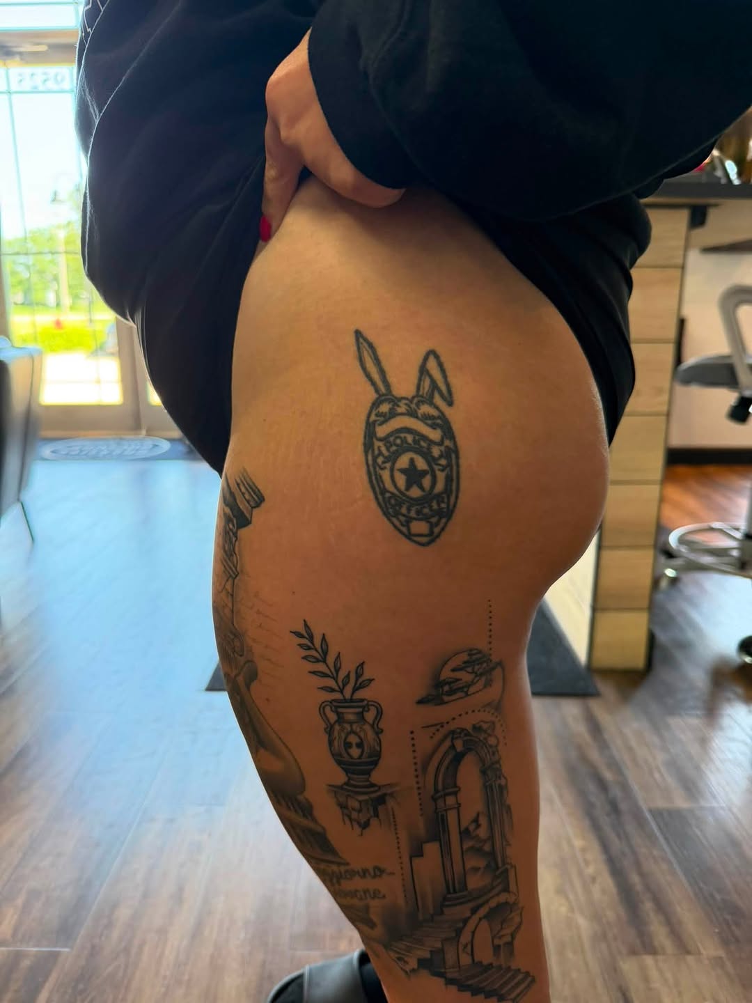 Tattoo by @artbymeado — illustrative, black_and_grey