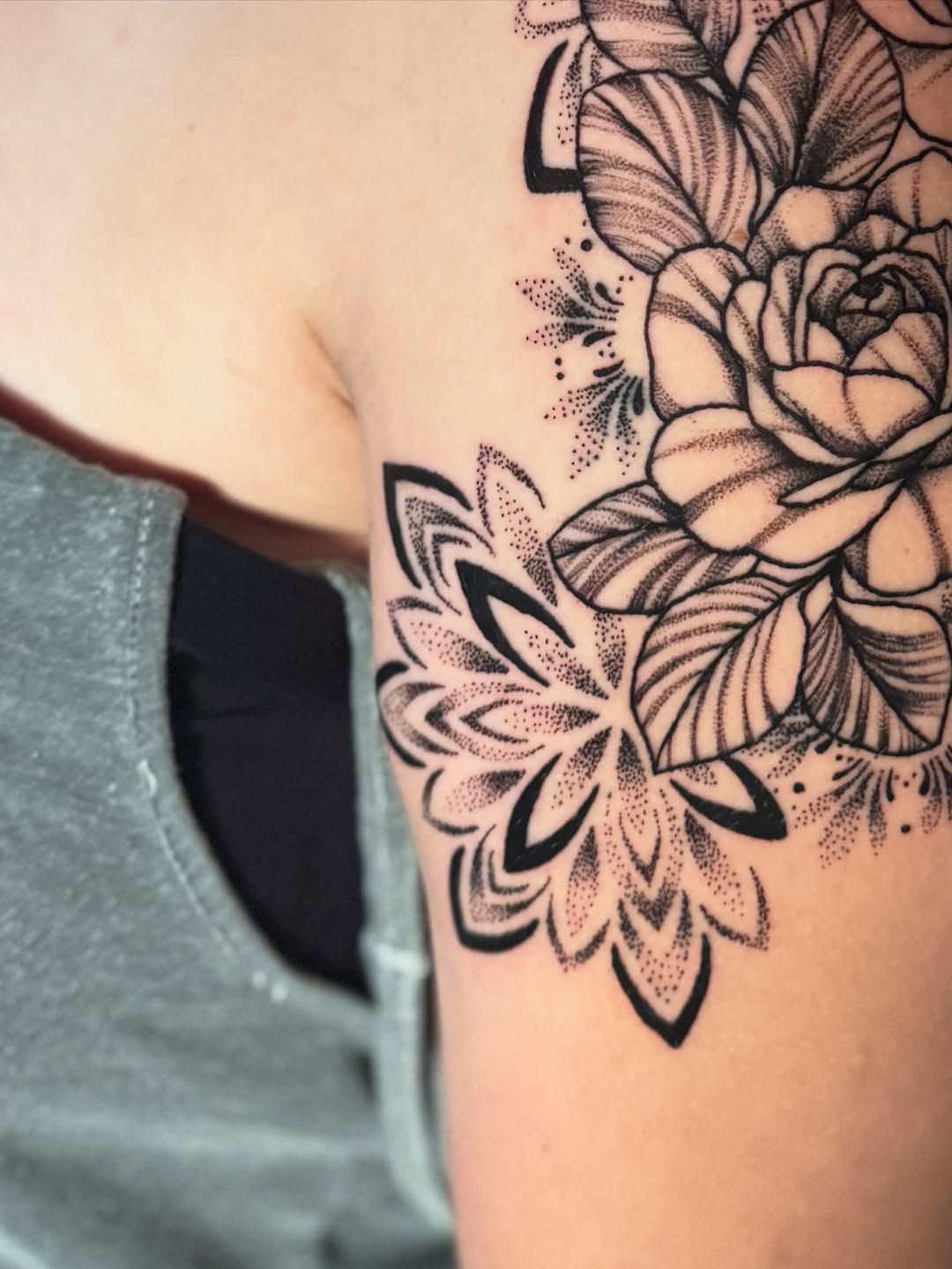 Tattoo by @brandi.dandy.tattoos β dotwork, black_and_grey