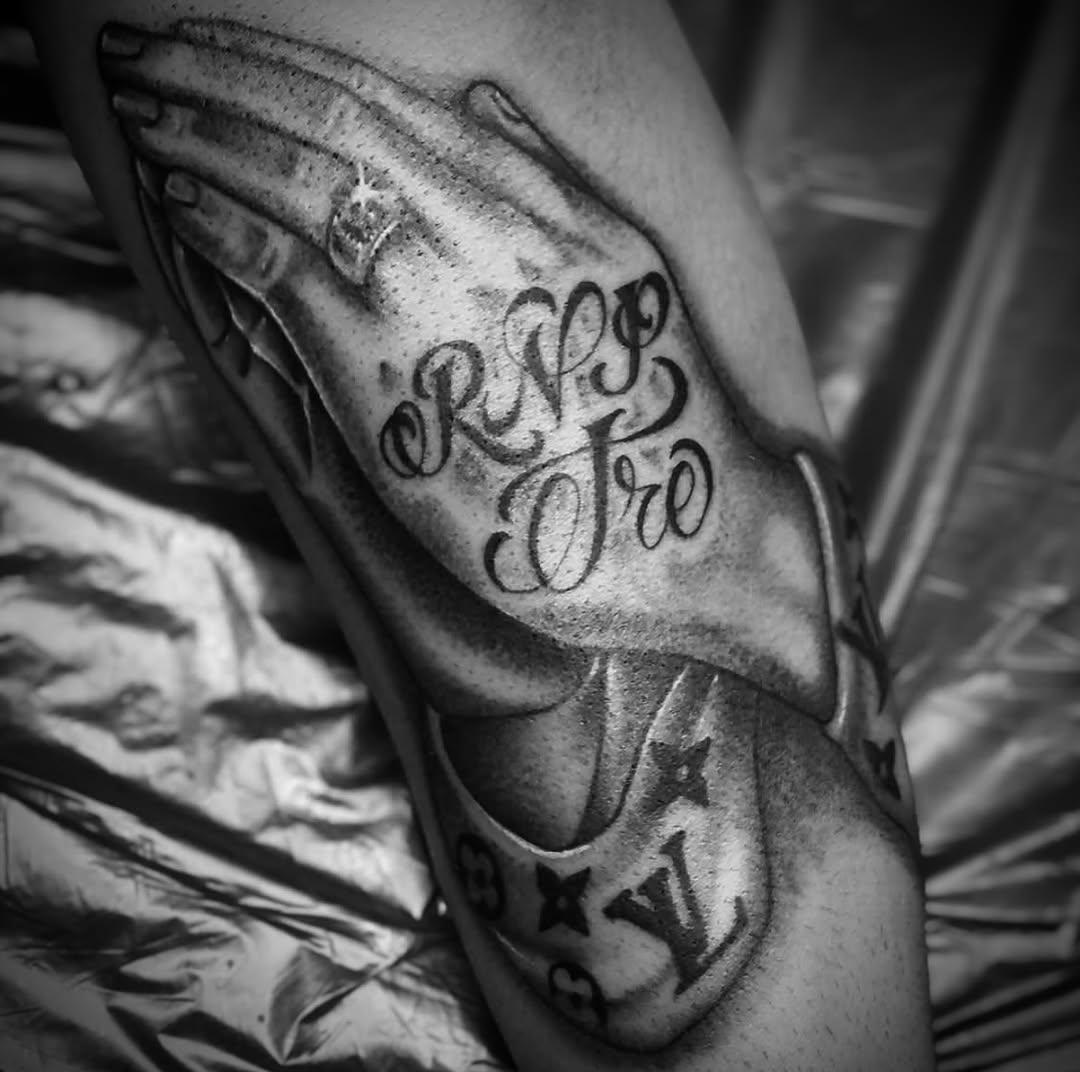 Tattoo by @bigstevelewis — black_and_grey, lettering_script