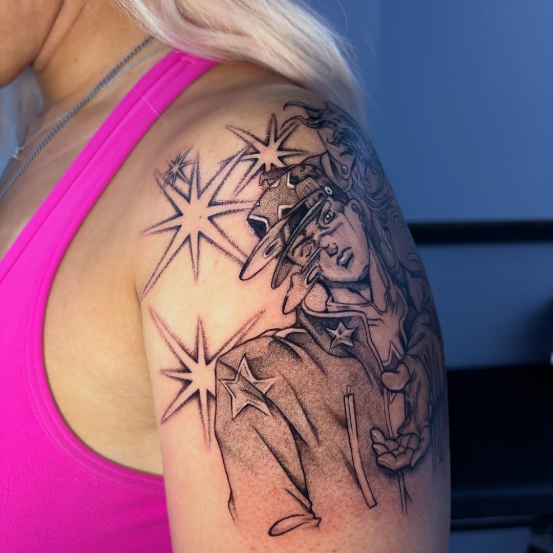 Tattoo by @vienna.tattoo — anime, dotwork