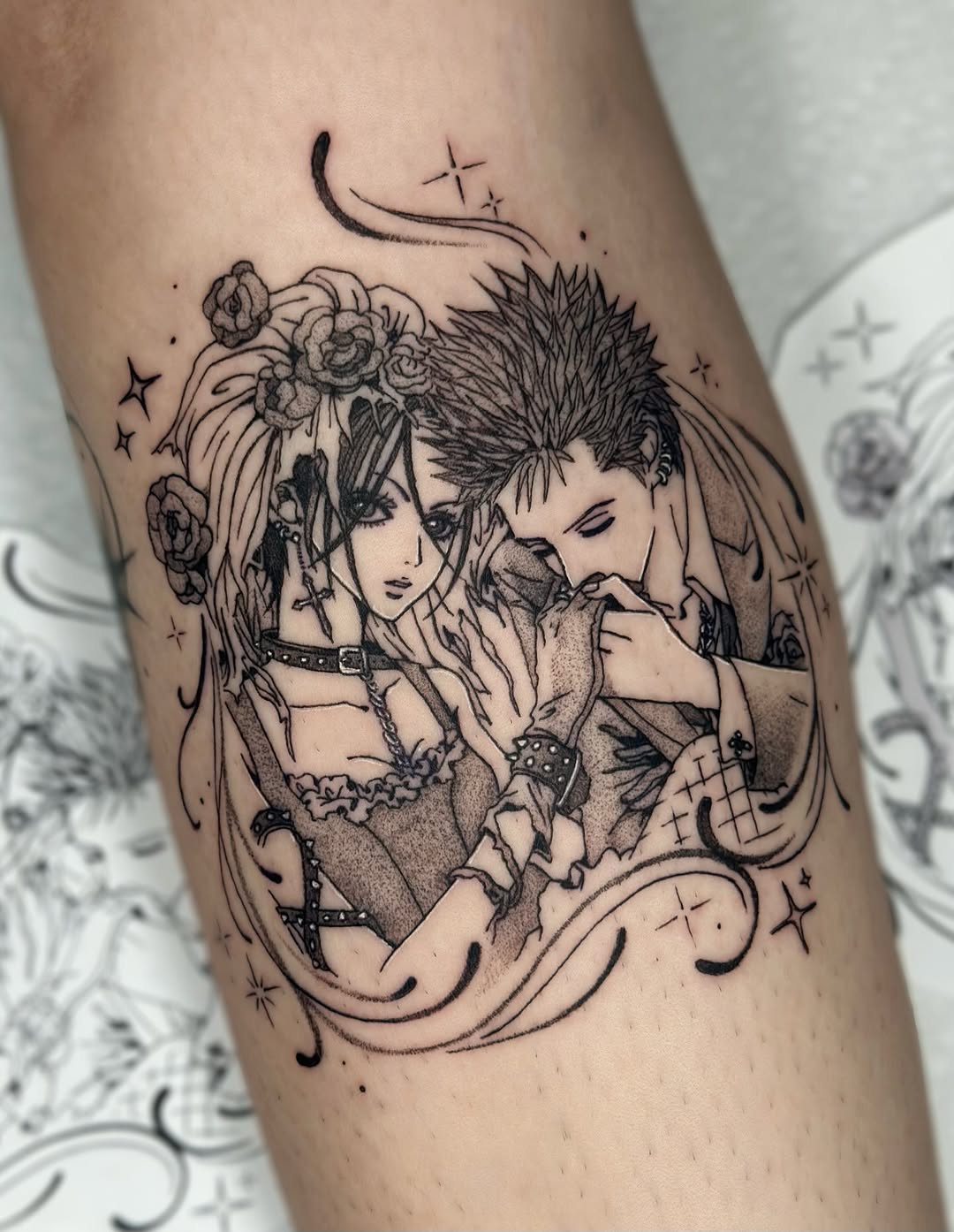 Tattoo by @kkimnida โ anime, black_and_grey