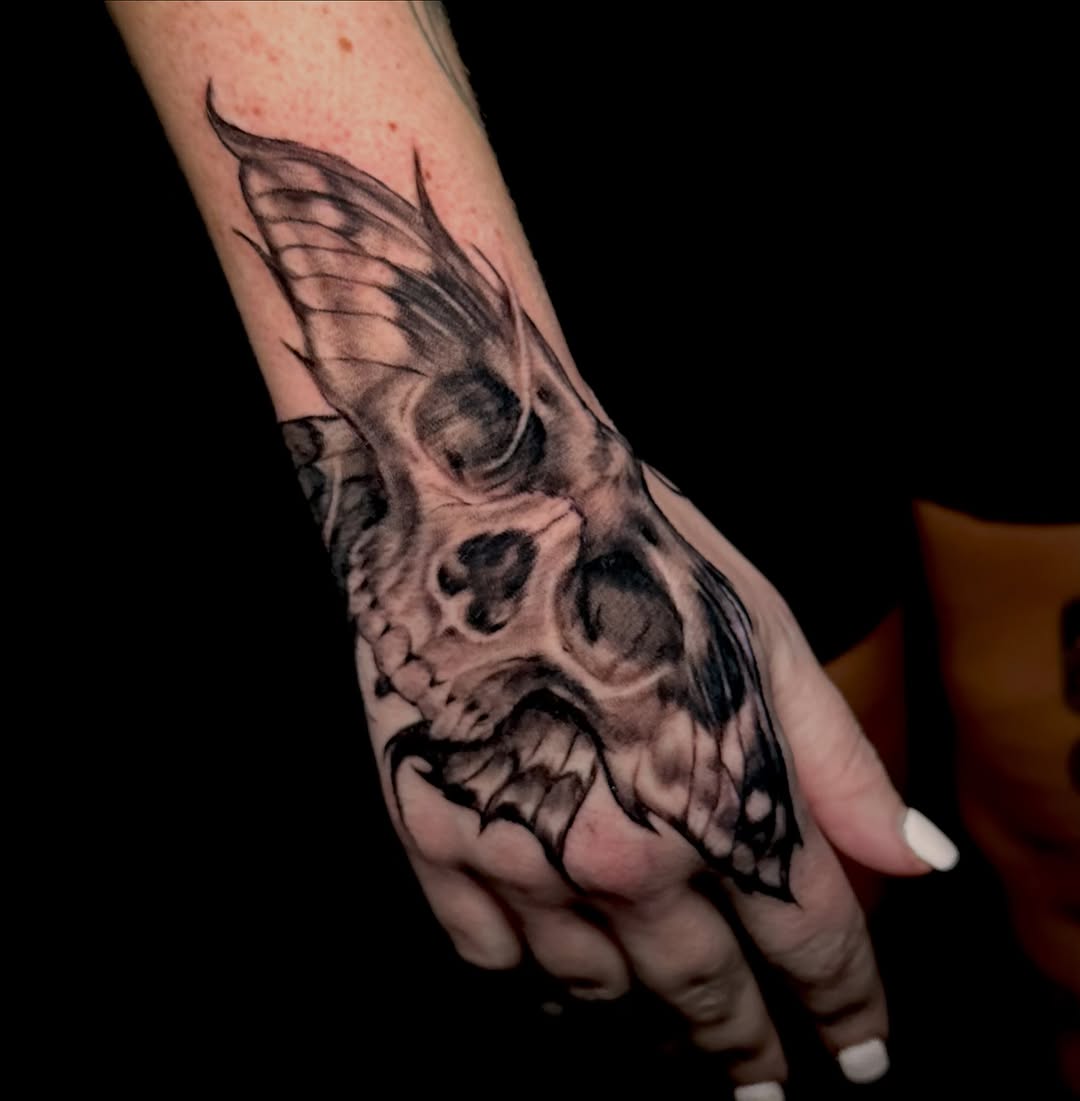 Tattoo by @comfychrisf — black_and_grey, dark_realism