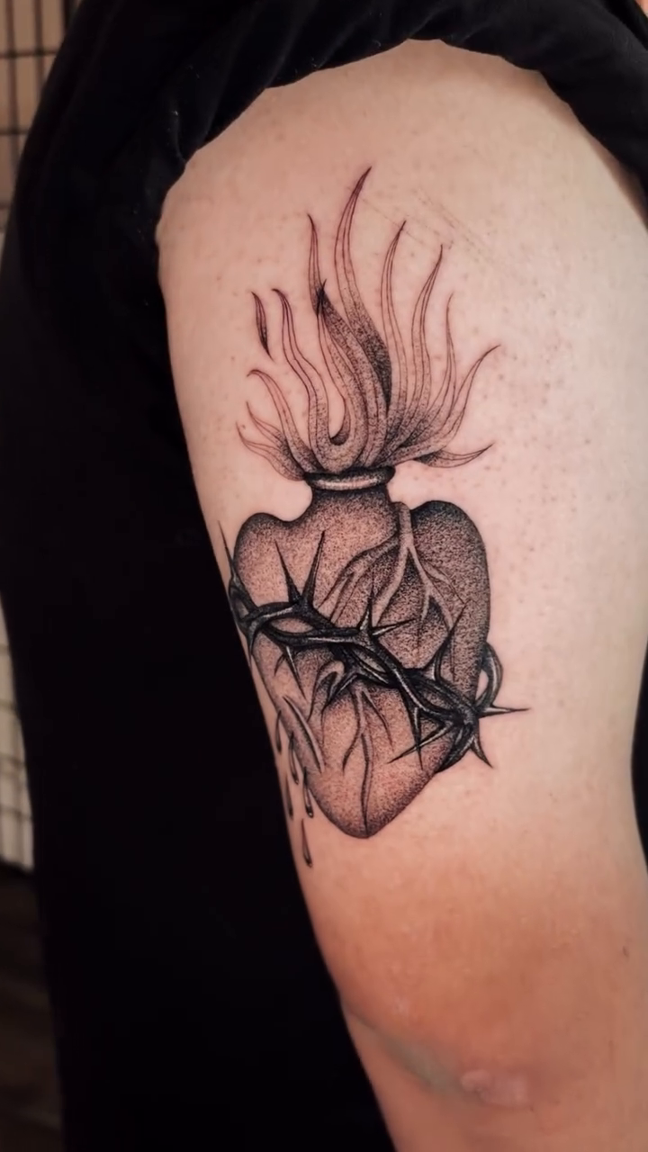 Tattoo by @vblock.dice β black_and_grey, chicano