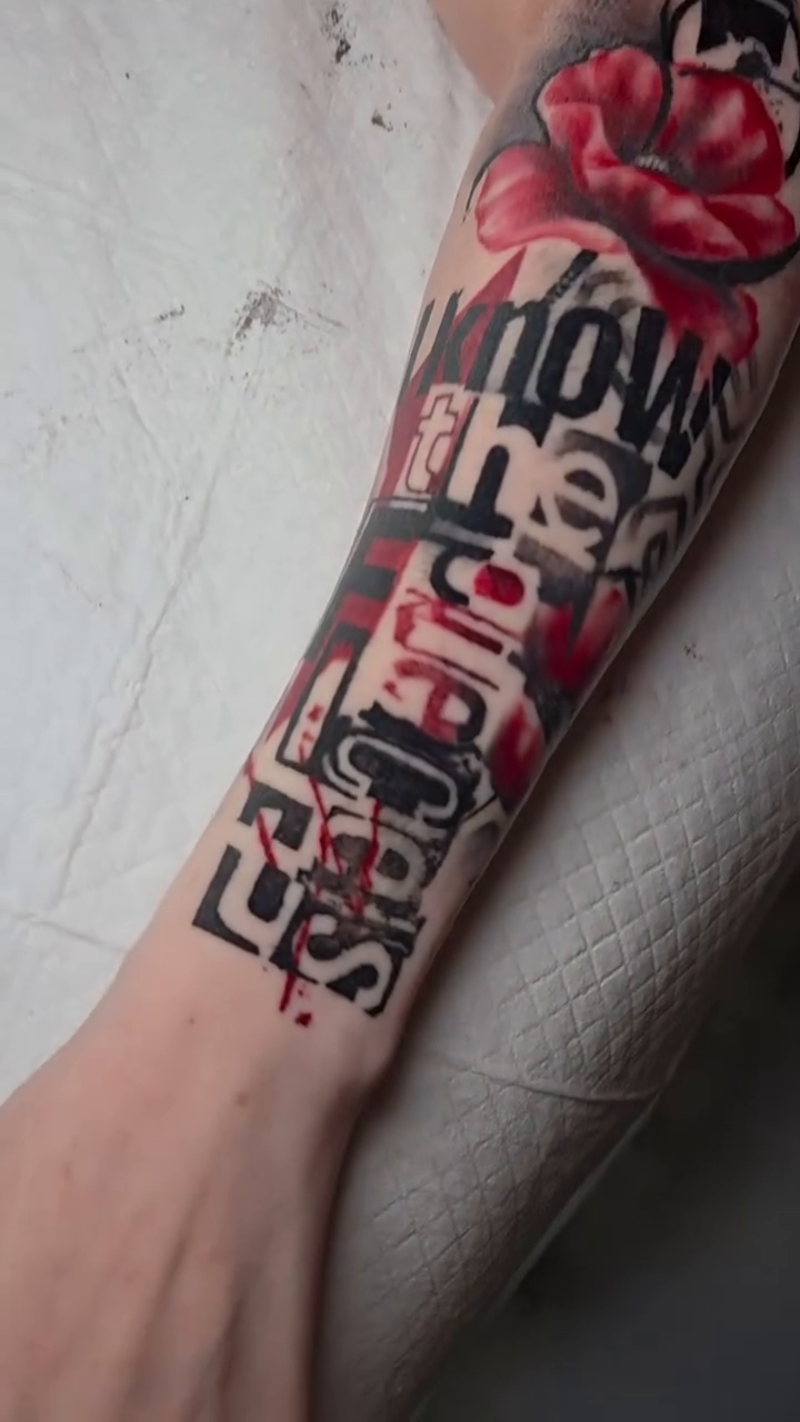 Tattoo by @tattoojimbo — trash_polka, lettering_script
