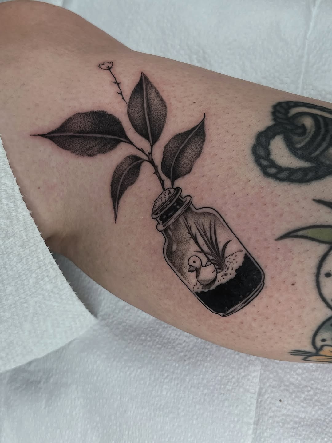 Tattoo by @annawolfftattoos — black_and_grey, dotwork