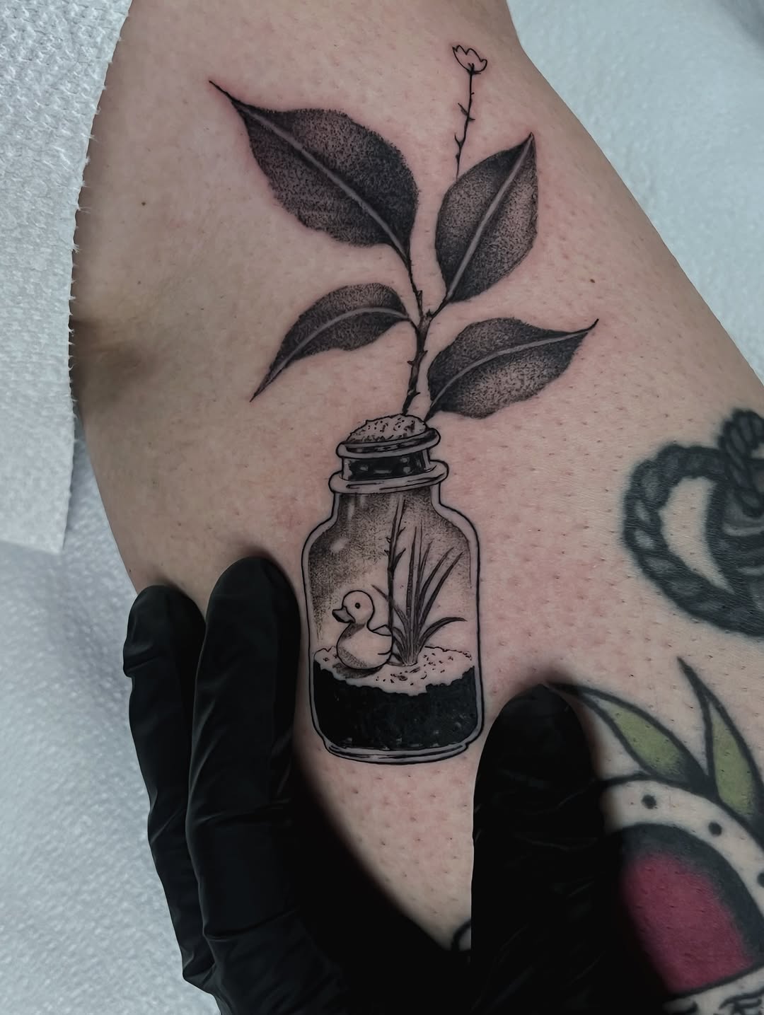 Tattoo by @annawolfftattoos — dotwork, black_and_grey