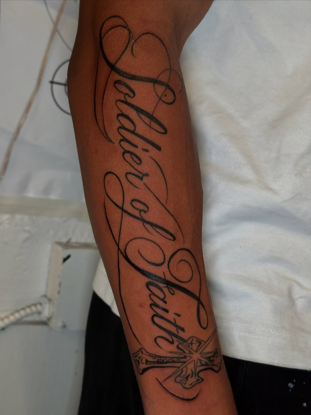 Tattoo by @hannahscustoms — lettering_script, illustrative