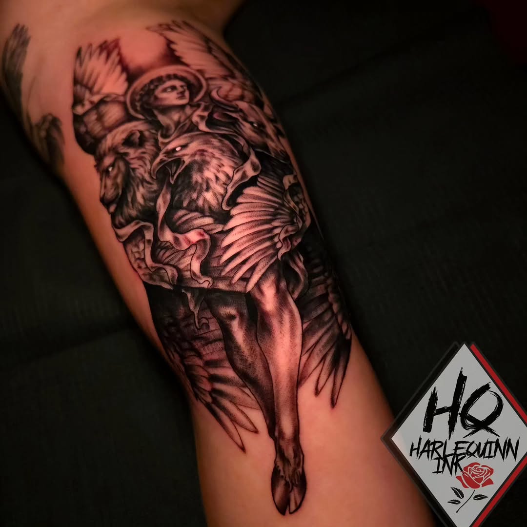 Tattoo by @harlequinn_ink — realism, black_and_grey