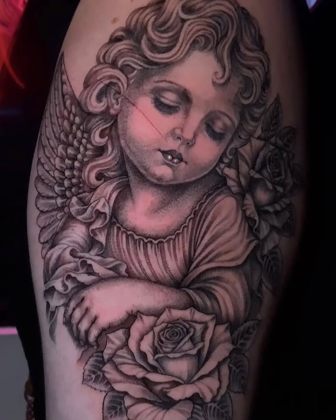 Tattoo by @chatos_tinta — black_and_grey, realism